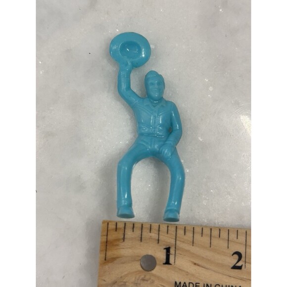 VTG MARX Roy Rogers Mounted Figure Holding Hat Blue Plastic 3" & Bucking Horse - Picture 10 of 11